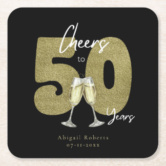 Cheers To 50 Years Black Gold  Underlägg Papper Kvadrat