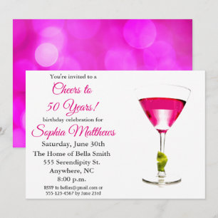 Cheers to 50 Years Rosa 50:e Födelsedagsfesten Inv Inbjudningar