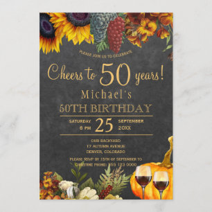 Cheers to 50 years Rustik Höst 50:e Födelsedag Inbjudningar