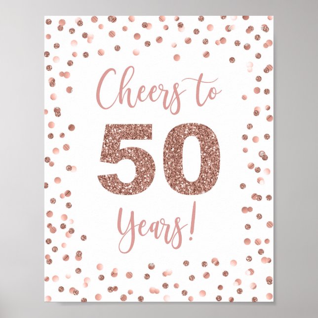 Cheers to 50 Years Sign Ro Guld Glitter Confetti Poster (Framsidan)