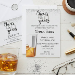 Cheers to 50 Years Silver Guld Glitter Whiskey Inbjudningar