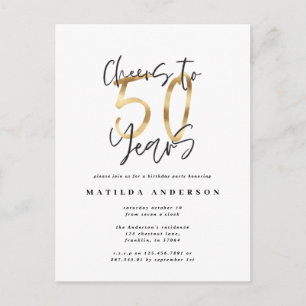 Cheers to 50 years Svart och Guld Modern Snygg Vykort