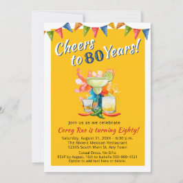 Cheers to 80 Years Modern 80th Birthday  Fiesta Inbjudningar
