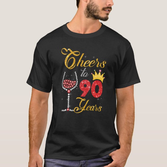 Cheers to 90 Years 1932 90:e Birthday Vin Diamond T Shirt (Framsida)