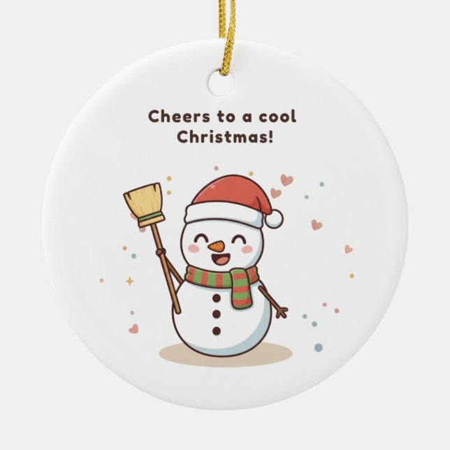 Cheers to a Cool Christmas Snowman Card Julgransprydnad Keramik (Framsidan)