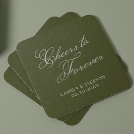 Cheers to Forever Green Wedding Underlägg Papper Kvadrat