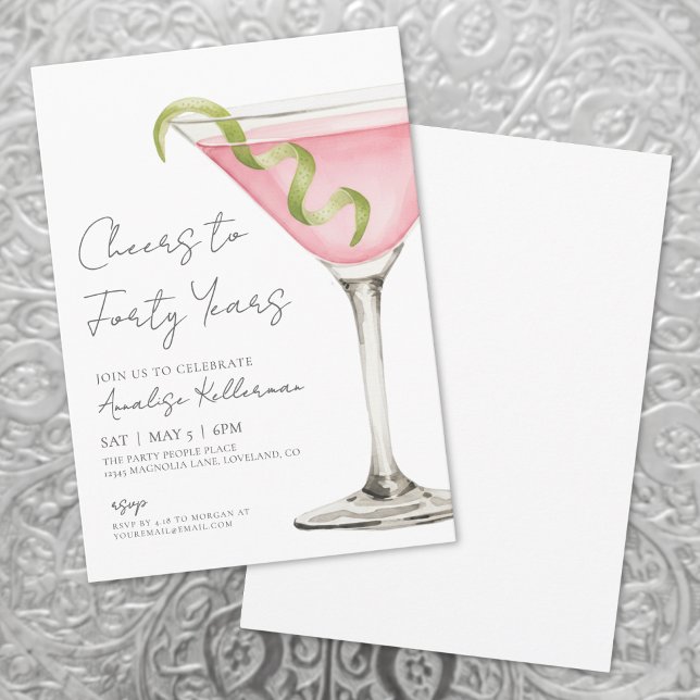 Cheers To  Forty 40th Birthday Party Inbjudningar (Cheers To Forty 40th Birthday Party Invitation )