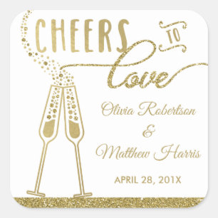 Cheers to Kärlek Sticker, Faux Guld Fyrkantigt Klistermärke