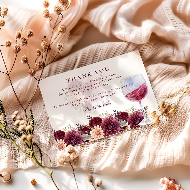 Cheers to Love Burgundy Floral Bridal Shower Tack Kort (Skapare uppladdad)