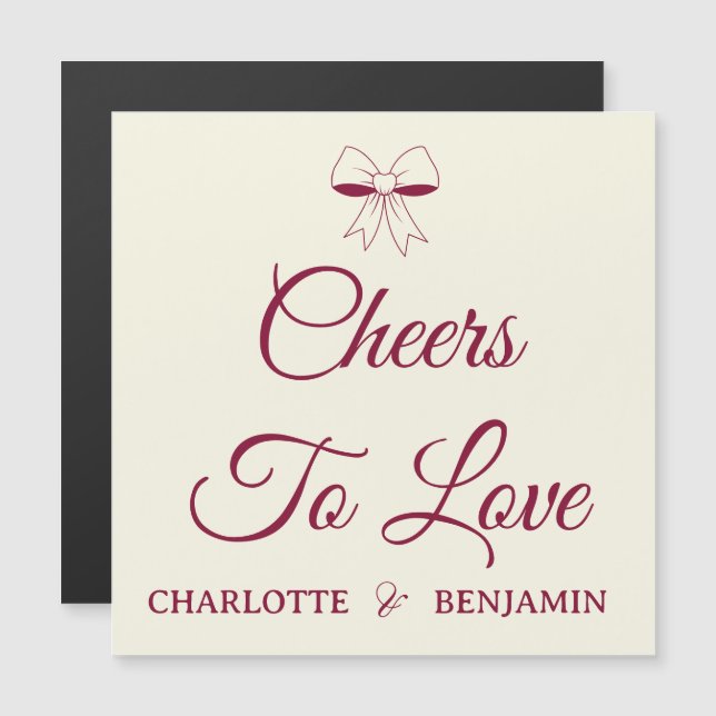 Cheers To Love Burgundy Ivory Wedding Magnet Card (Fram/baksida)