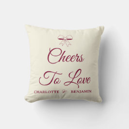 Cheers To Love Burgundy Script Ivory Bow Wedding Kudde