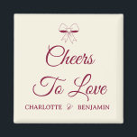 Cheers To Love Burgundy Script Ivory Bow Wedding Magnet<br><div class="desc">An elegant,  classic magnet featuring a delicate bow graphic and rich burgundy script on soft cream paper.</div>