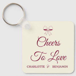 Cheers To Love Burgundy Script Ivory Bow Wedding Nyckelring