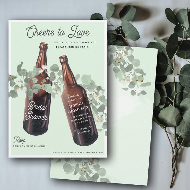 Cheers to Love Greenery Beer Bridal Shower Inbjudningar (Cheers to Love Greenery Beer Bridal Shower Invitation)