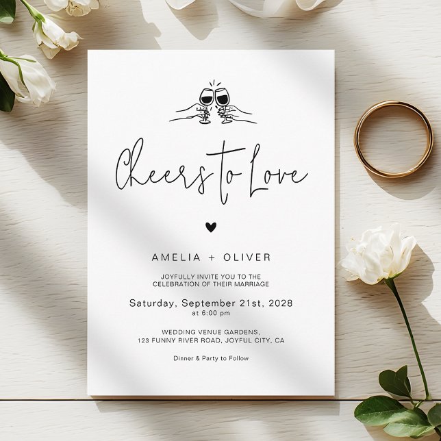 Cheers to Love Minimalist Script Retro Wedding Inbjudningar (Skapare uppladdad)