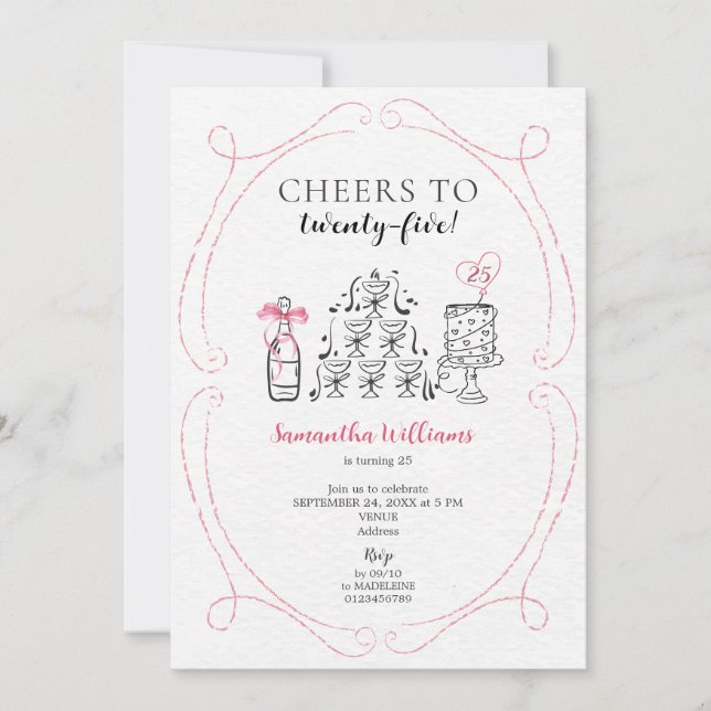 Cheers to the Birthday Girl Boozy Champagne Tower Inbjudningar (Framsida)