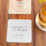 Cheers to the Bride | Möhippa för Elegant-skript Underlägg Papper Kvadrat<br><div class="desc">Modern,  minimala "beundrare till bruden" underlägg designat för en möhippa. Svartvitt med skriptaccenter.</div>
