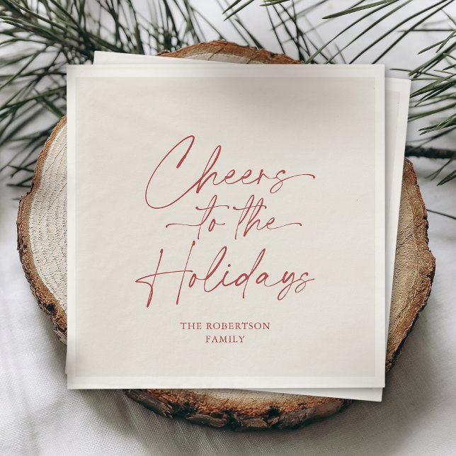 Cheers to the Holidays Ivory Personalized Pappersservett (Skapare uppladdad)