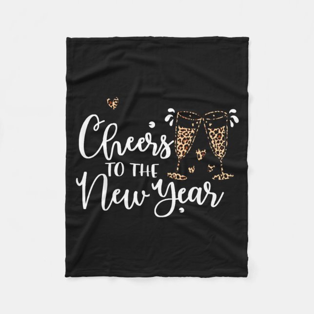 Cheers To The New Year 2026 Leopard Champagne Happ Fleecefilt (Framsidan)