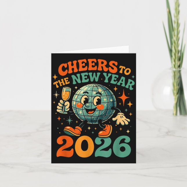 Cheers To The New Year 2026 Retro Disco Gift  Kort (Framsida)