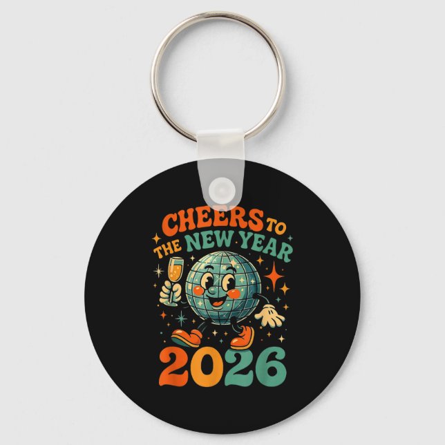 Cheers To The New Year 2026 Retro Disco Gift  Nyckelring (Framsida)