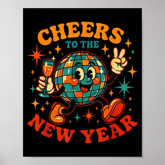 Cheers To The New Year 2026 Retro Party Gift  Poster (Framsidan)