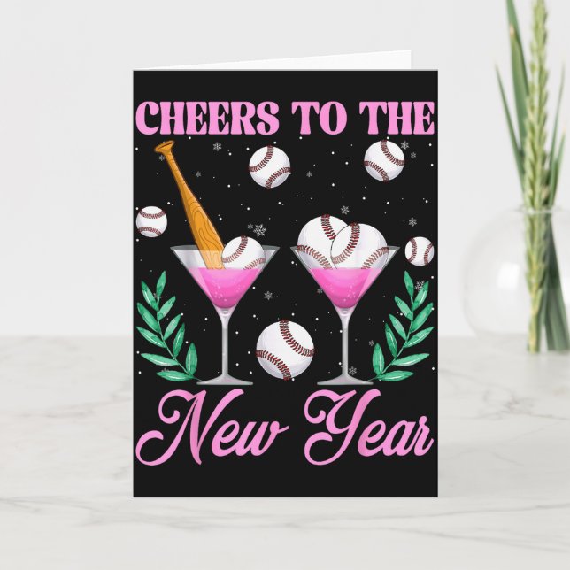 Cheers To The New Year Champagne Gl &amp; Baseball Kort (Framsida)