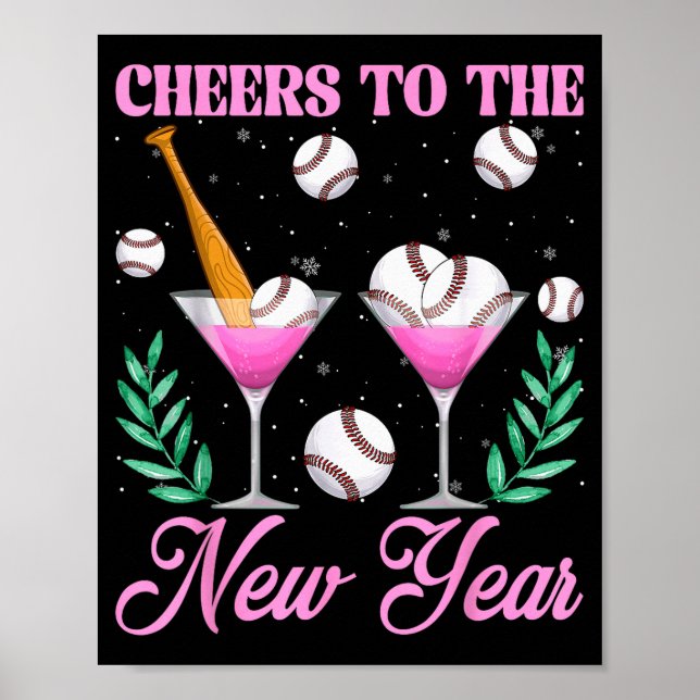 Cheers To The New Year Champagne Gl &amp; Baseball Poster (Framsidan)