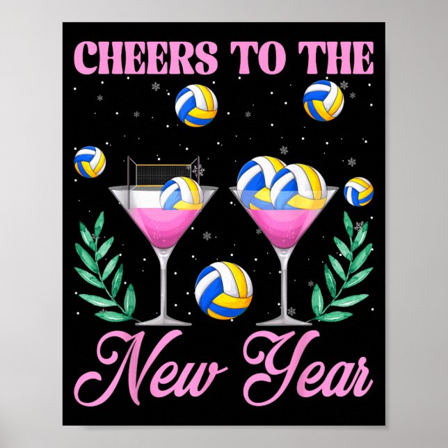 Cheers To The New Year Champagne Gl &amp; Volleyba Poster (Framsidan)