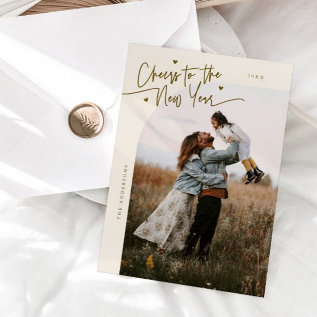 Cheers To The New Year Cream Curved Frame Photo Julkort (Skapare uppladdad)