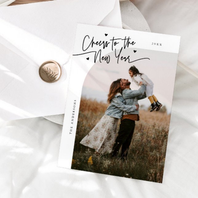 Cheers To The New Year White Curved Frame Photo Julkort (Skapare uppladdad)