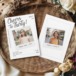 Cheers to Thirty 30 Retro Photo Birthday  Inbjudningar