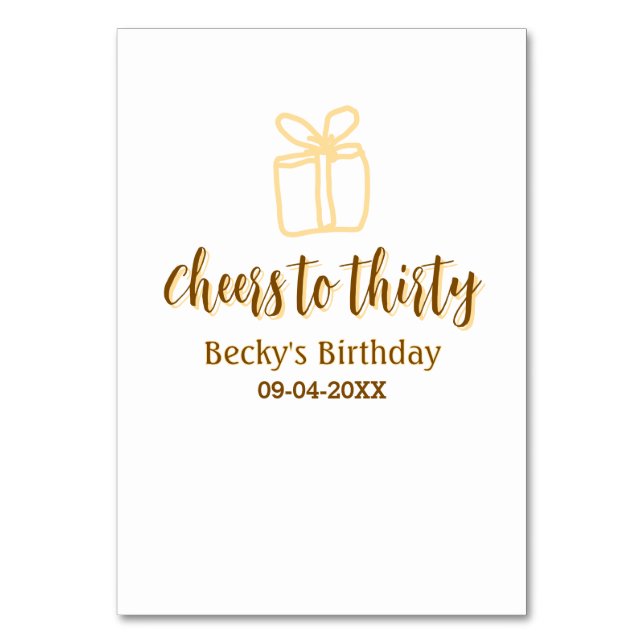 Cheers to thirty yellow brown birthday pastel gift bordsnummer (Framsidan)
