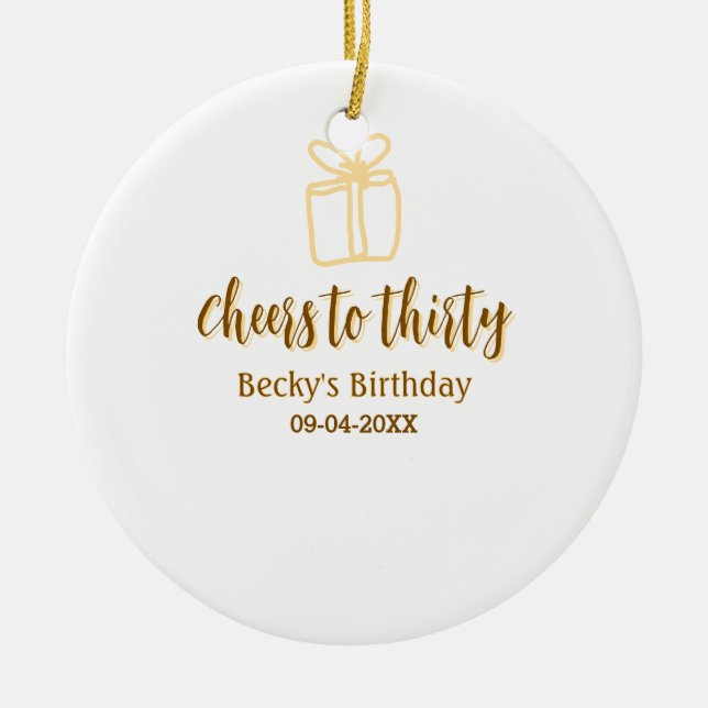 Cheers to thirty yellow brown birthday pastel gift julgransprydnad keramik (Framsidan)