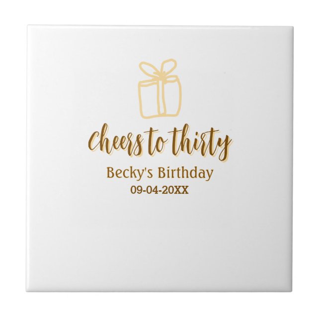 Cheers to thirty yellow brown birthday pastel gift kakelplatta (Framsidan)