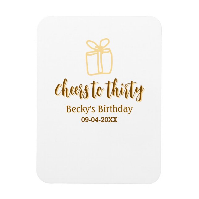 Cheers to thirty yellow brown birthday pastel gift magnet (Vertikal)