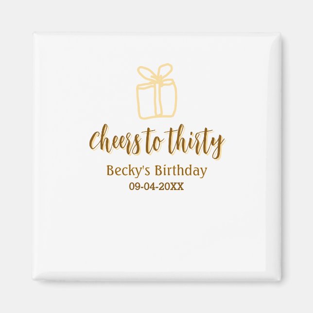Cheers to thirty yellow brown birthday pastel gift magnet (Framsidan)