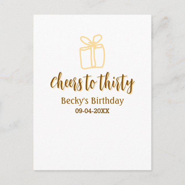 Cheers to thirty yellow brown birthday pastel gift vykort (Framsida)