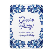Cheers trettio födelsedag kunglig blå blommig kant