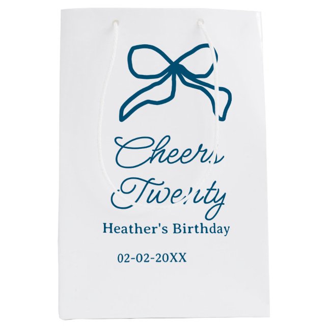 Cheers twenty blue birthday bow name date boho ret (Framsidan)