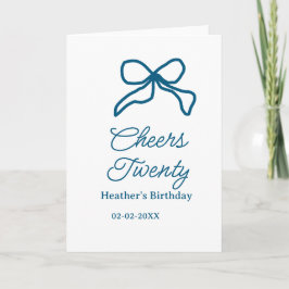 Cheers twenty blue birthday bow name date boho ret kort