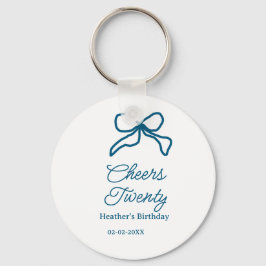 Cheers twenty blue birthday bow name date boho ret nyckelring