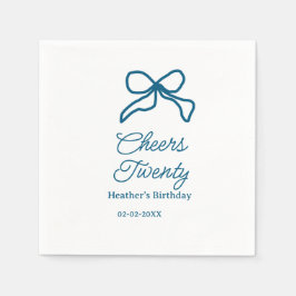 Cheers twenty blue birthday bow name date boho ret pappersservett