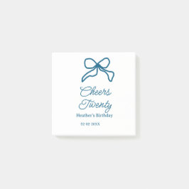 Cheers twenty blue birthday bow name date boho ret post-it block