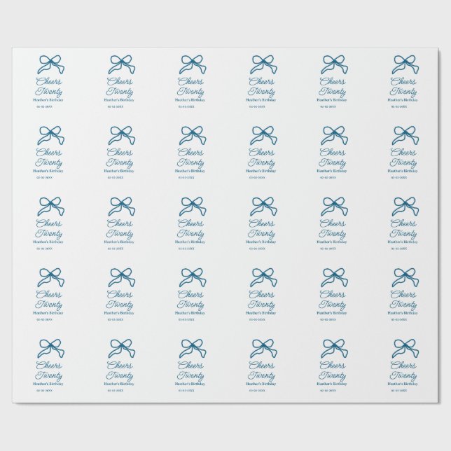 Cheers twenty blue birthday bow name date boho ret presentpapper (Platt)