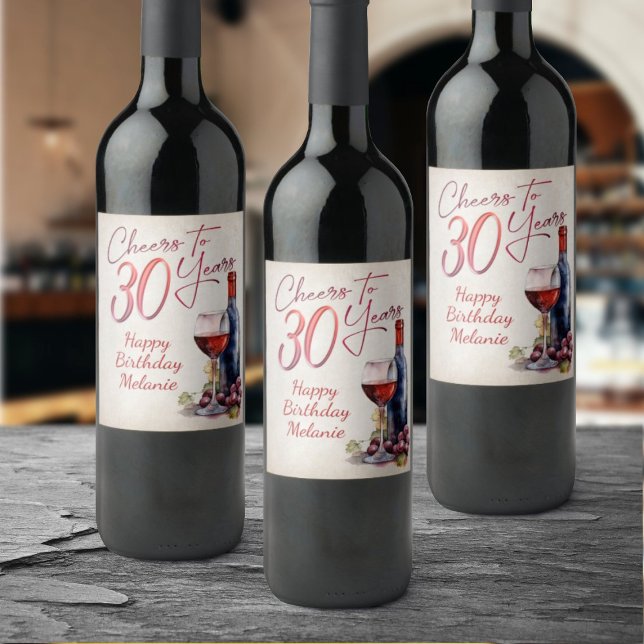 Cheers Vin 30års födelsedag Vinflaska Etikett (Skapare uppladdad)