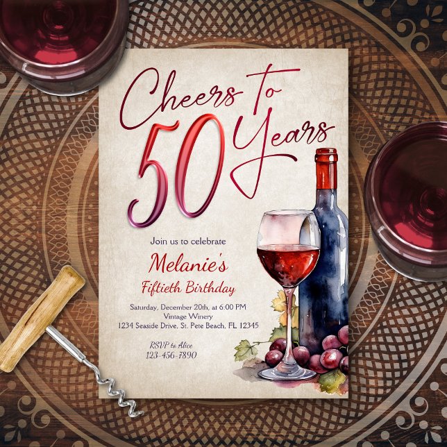 Cheers Vin 50:e födelsedagen Inbjudningar (Skapare uppladdad)