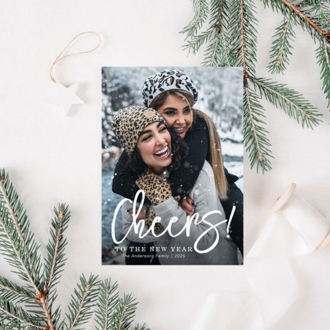 CHEERS | Vit gott nytt år-kort Julkort (Skapare uppladdad)