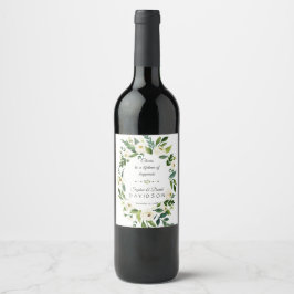 Cheers Vit Grön Blommig Krans Bröllop Vinflaska Etikett