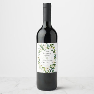 Cheers Vit Grön Blommig Krans Bröllop Vinflaska Etikett